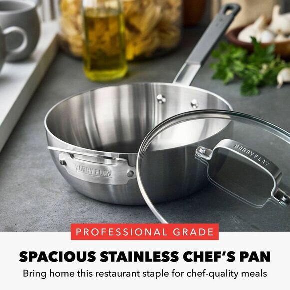 Bobby Flay - 3.5qt Stainless Steel Covered Chef's Pa Silver - Picture 2 of 8